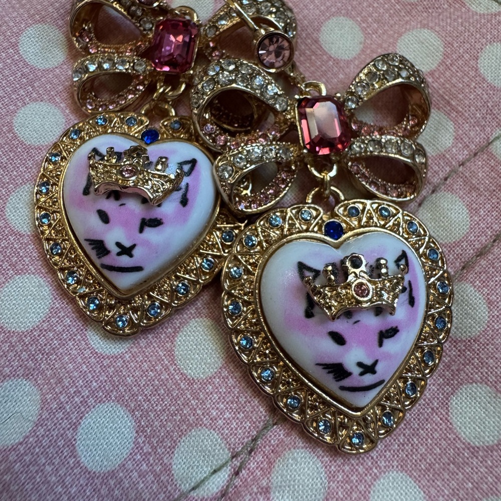 Elegant Gold and Pink Heart Bow Earrings